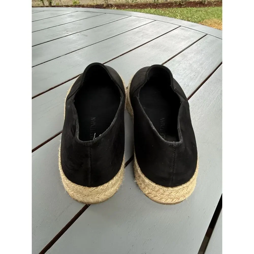 Stuart Weitzman Women's Size 6M Black Beige Suede Espadrille Flats Slip On Shoes